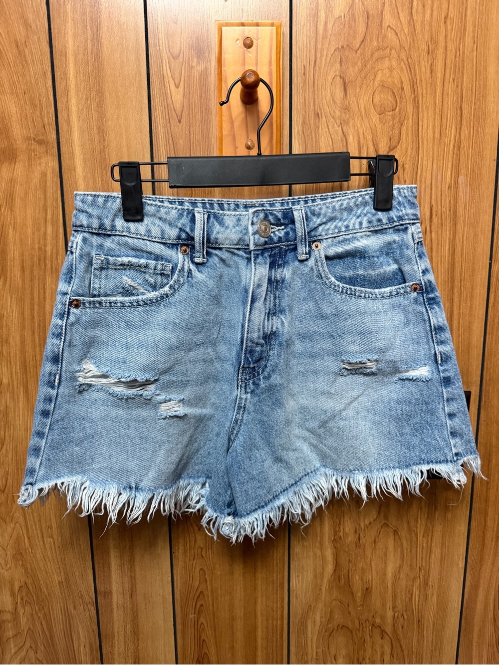 Women's High-Rise Light Blue Distressed Denim Shorts 100% Cotton